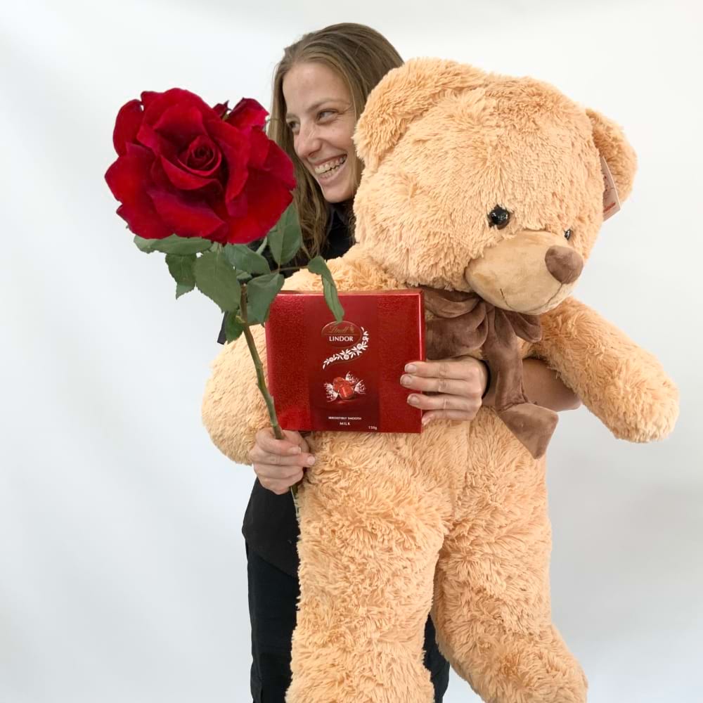 My Valentine (Bear, Single Rose, Chocolates)